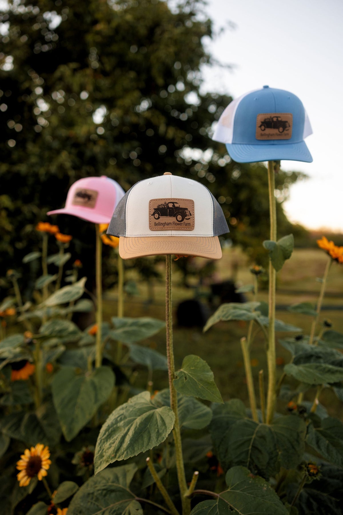 Leather Patch Trucker Hat, Bellingham Flower Farm merchandise