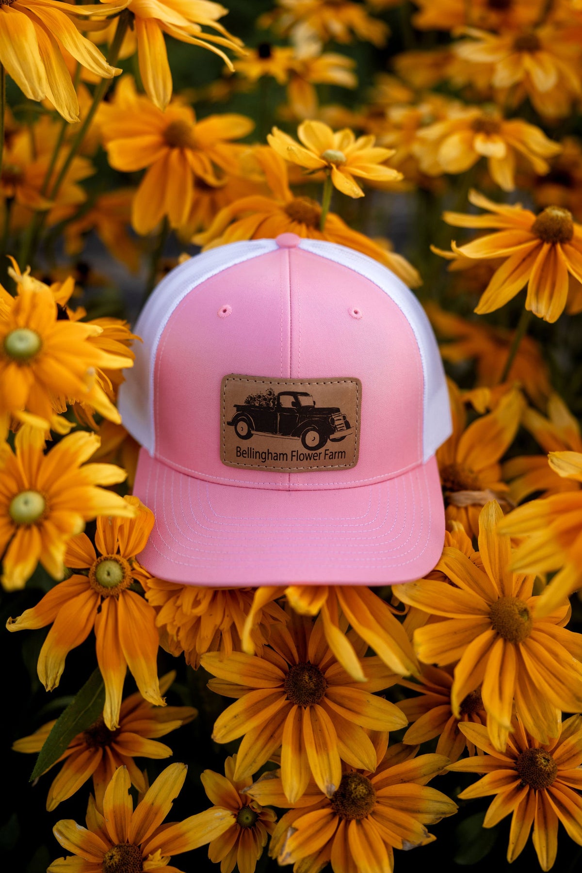 Leather Patch Trucker Hat, Bellingham Flower Farm merchandise, additional photo