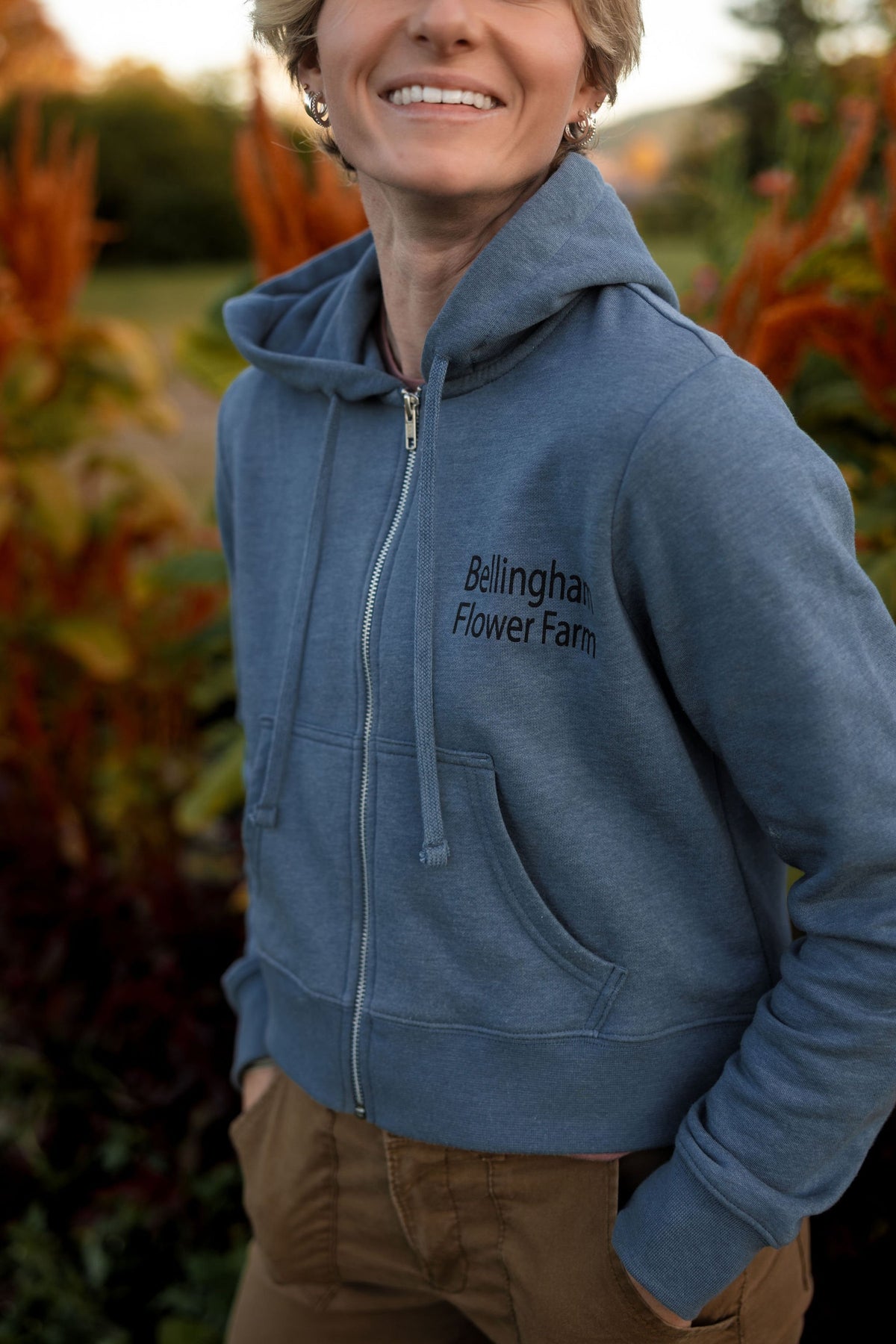 Zip Hoodie-crop, Bellingham Flower Farm merchandise, detail view